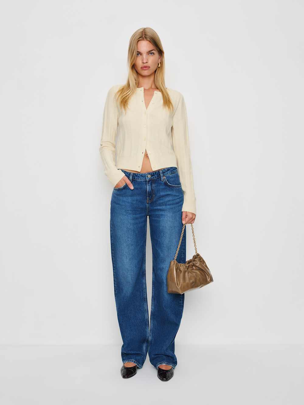 Reformation Hannah Crew Cardigan - Lemon Icing