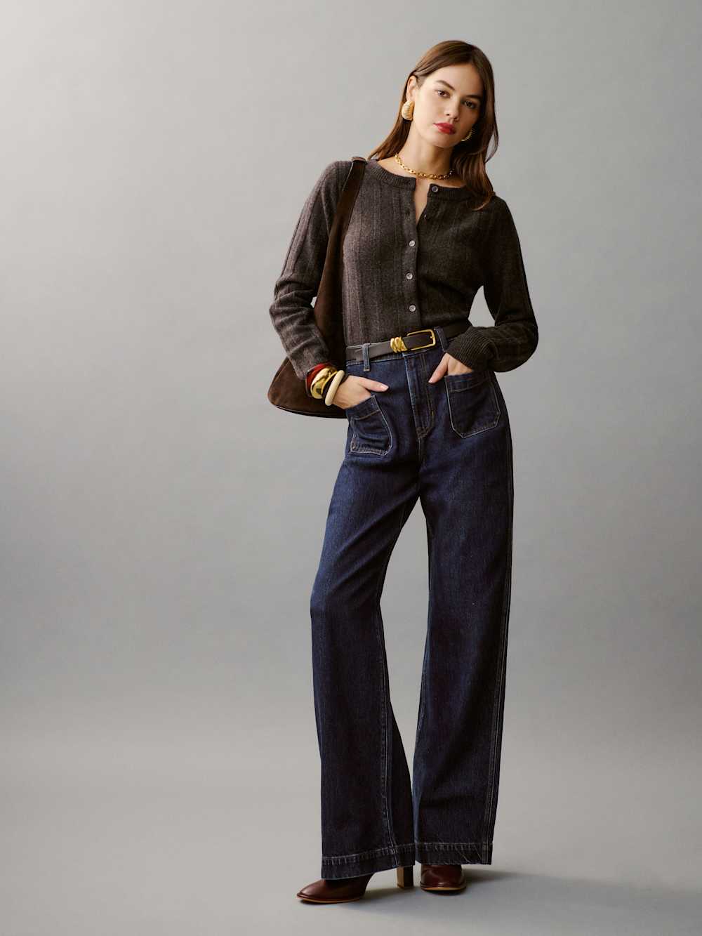 Reformation Hannah Crew Cardigan - Espresso