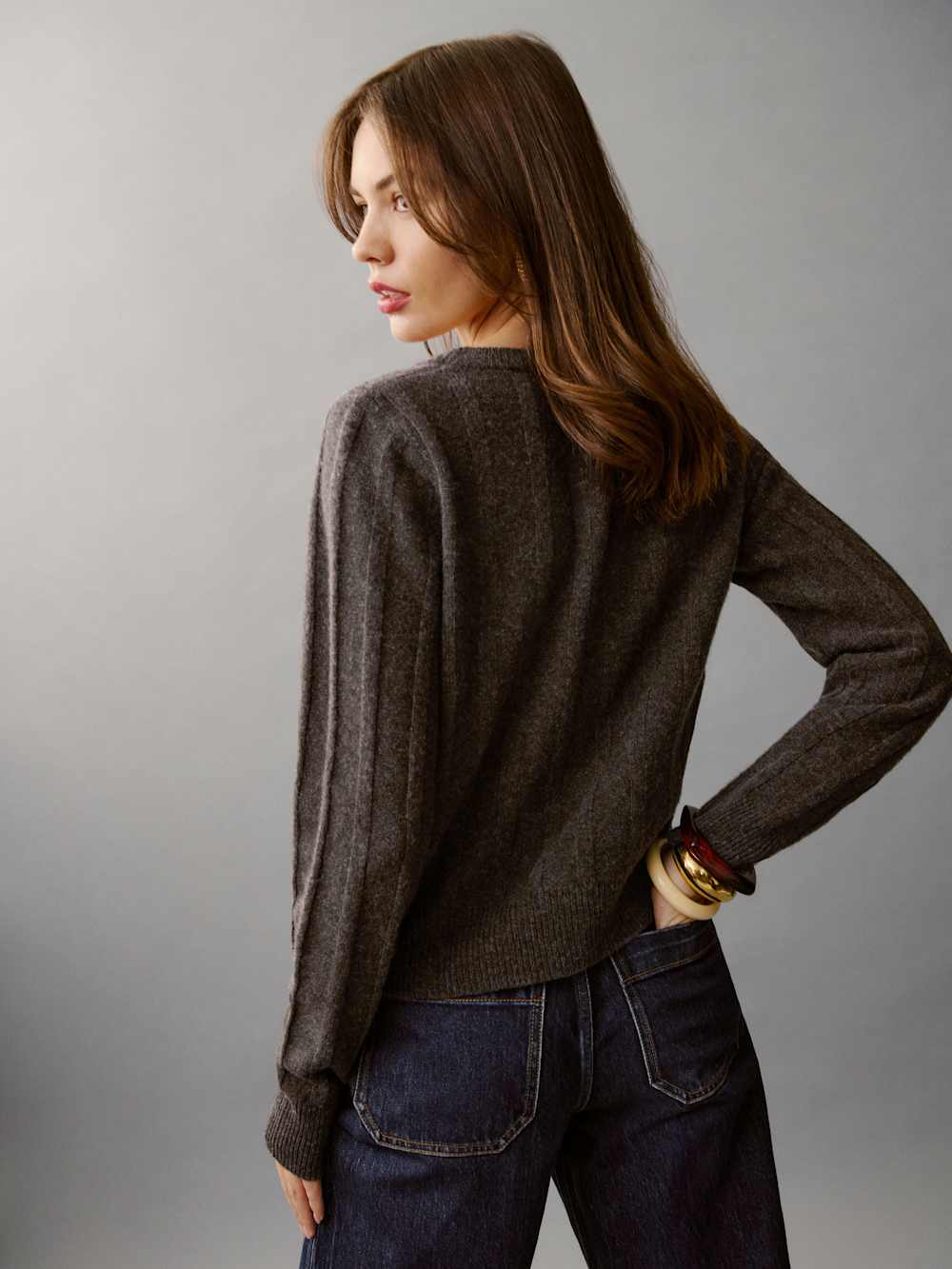 Reformation Hannah Crew Cardigan - Espresso