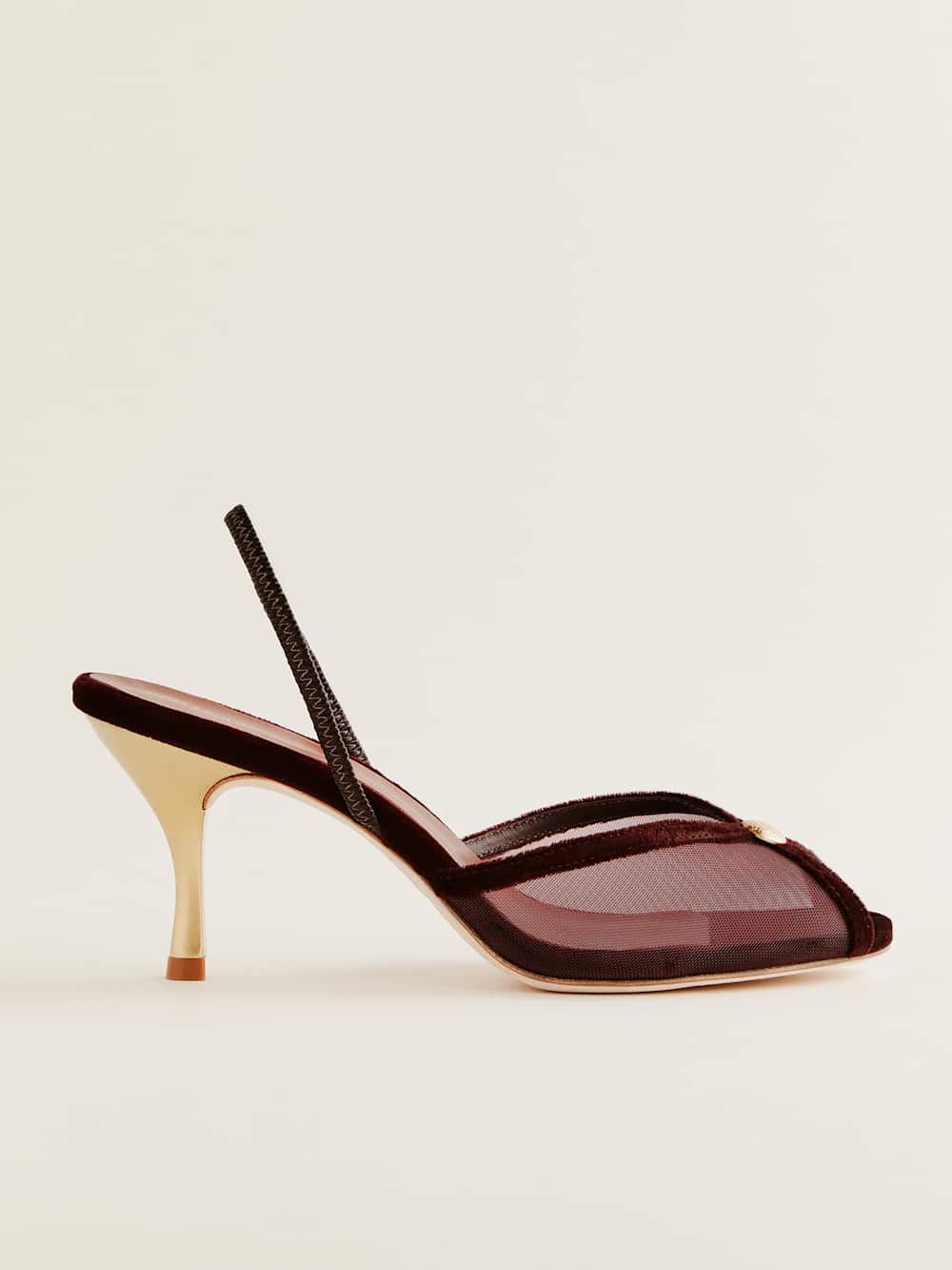 Reformation Paula Heeled Sandal - Dark Cherry Mesh