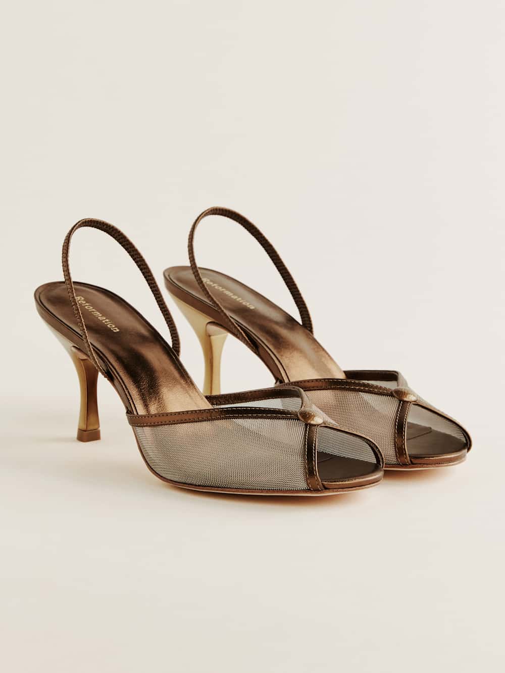 Reformation Paula Heeled Sandal - Bronze Mesh