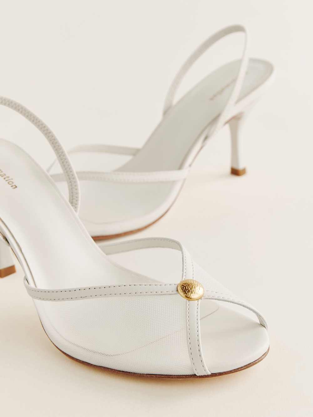 Reformation Paula Heeled Sandal - White Mesh