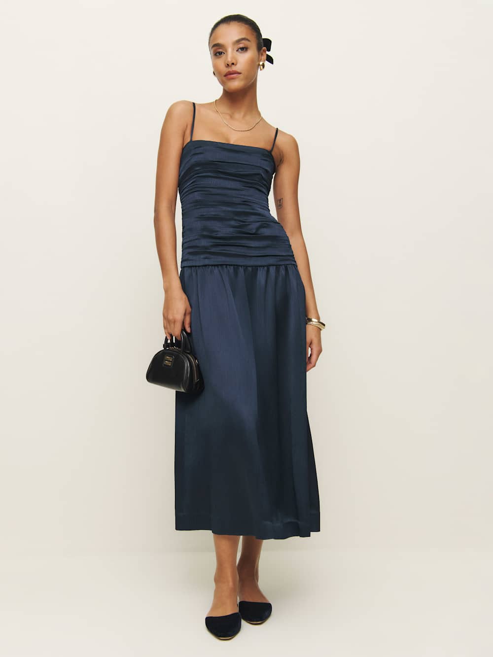 Reformation Zeya Satin Dress - Midnight Crinkle