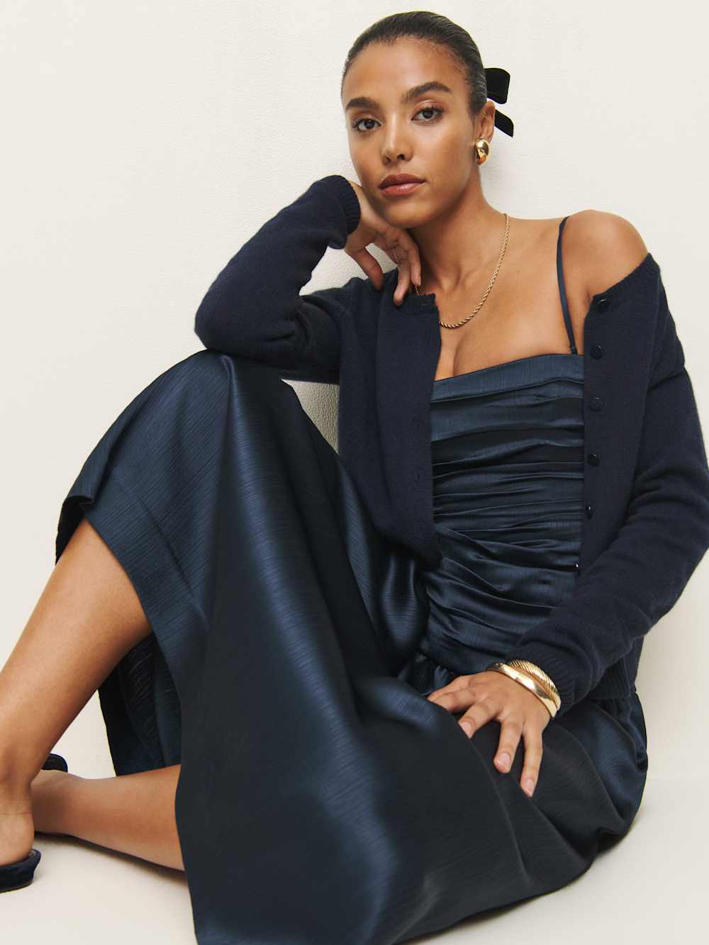 Reformation Zeya Satin Dress - Midnight Crinkle