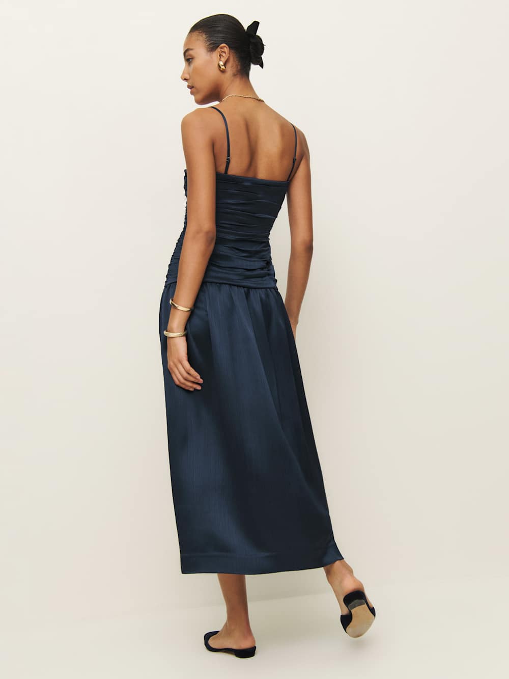 Reformation Zeya Satin Dress - Midnight Crinkle