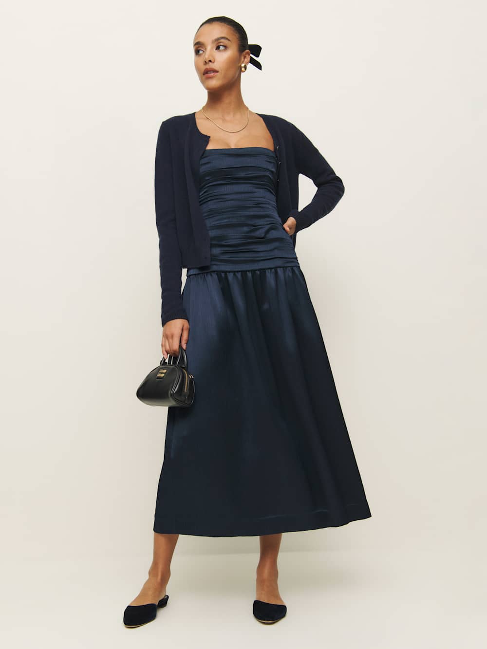 Reformation Zeya Satin Dress - Midnight Crinkle