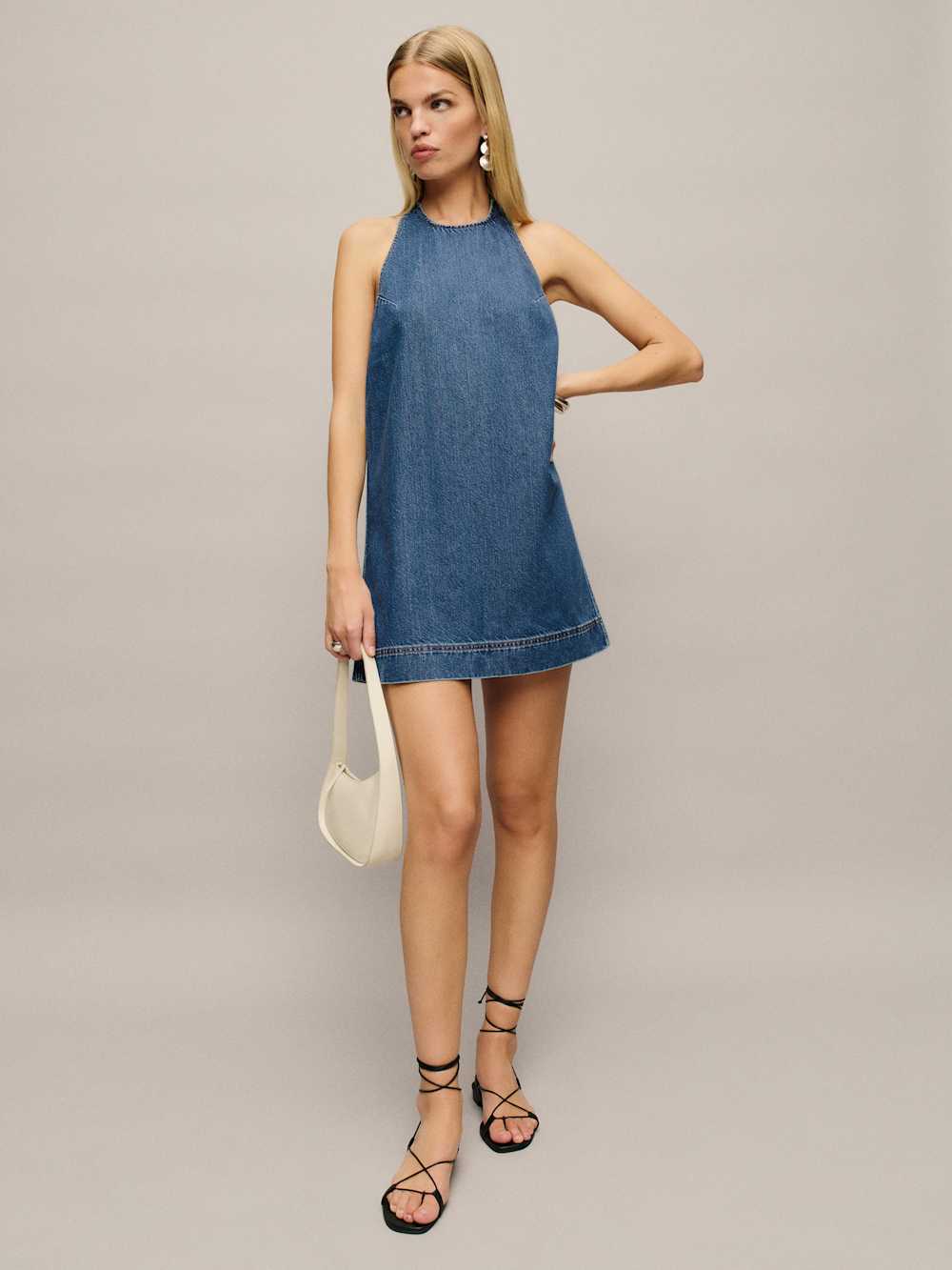 Reformation Avielle Lived-in Denim Mini Dress - Biscay