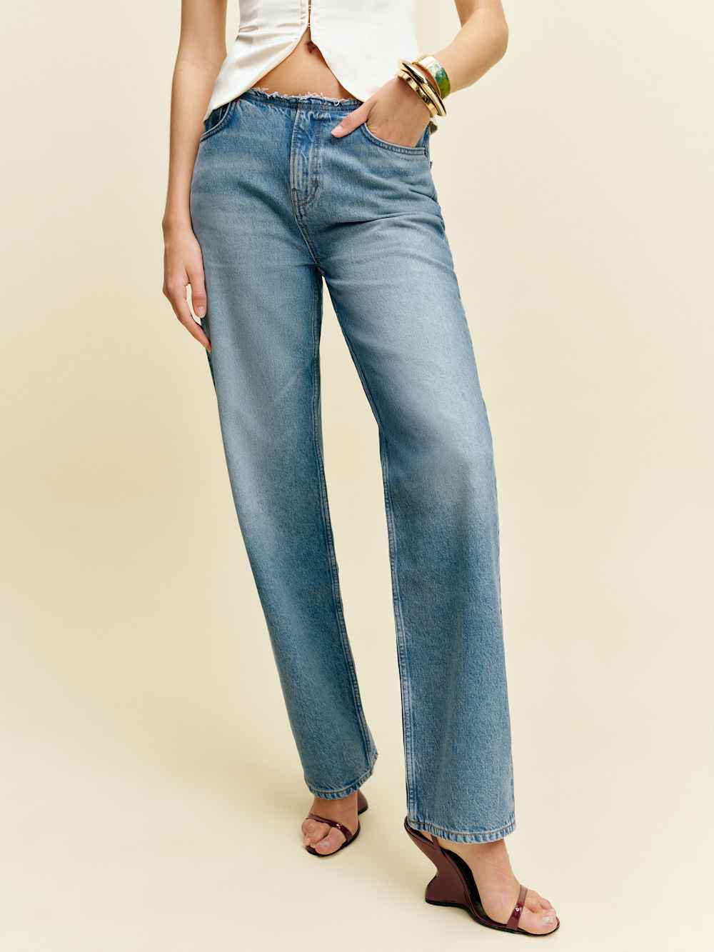 Reformation Charlee Low Rise Straight Leg Jeans - Cooper Removed Waist Band