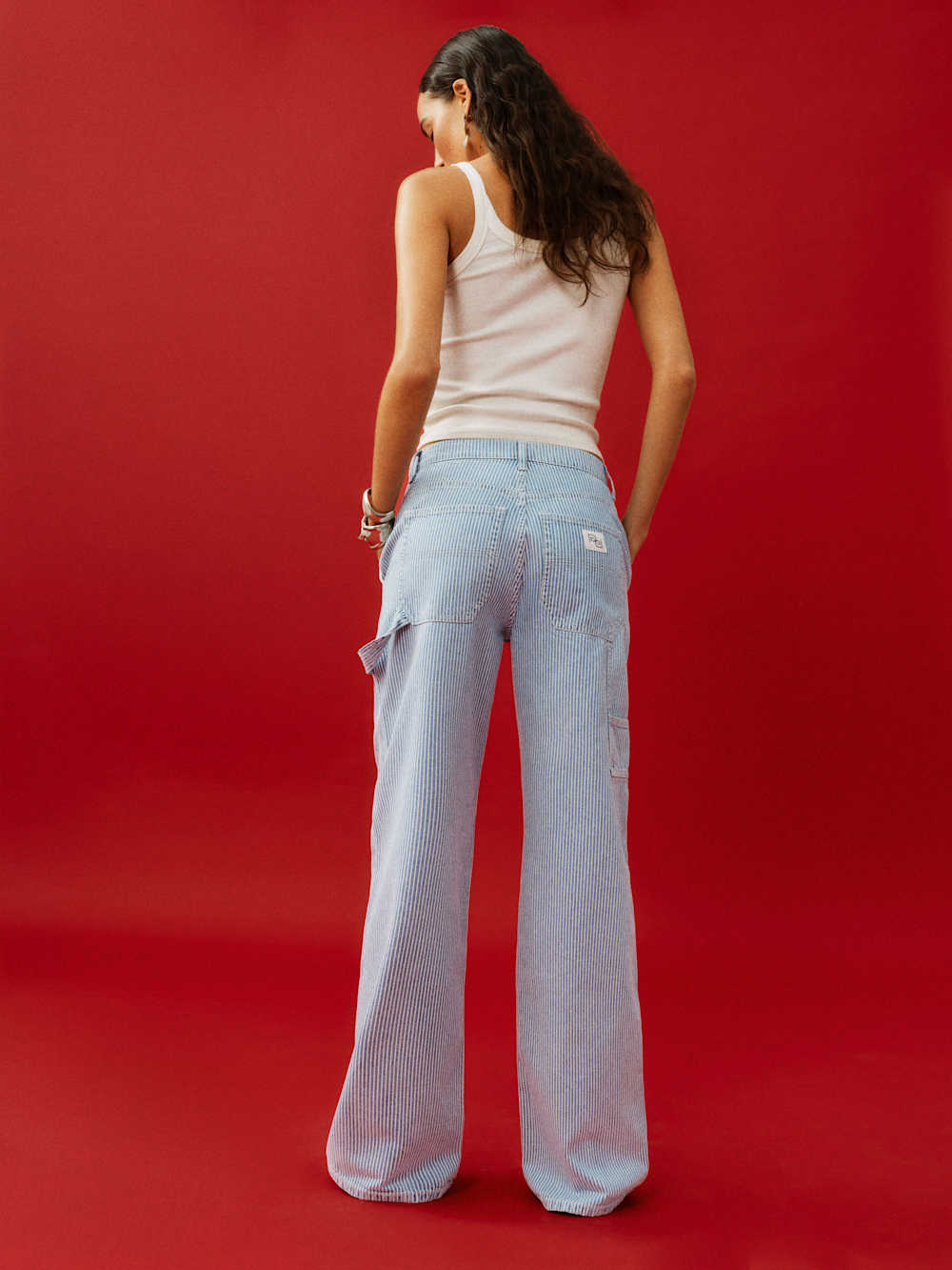 Reformation Diego Mid Rise Baggy Utility Jeans - Island Stripe