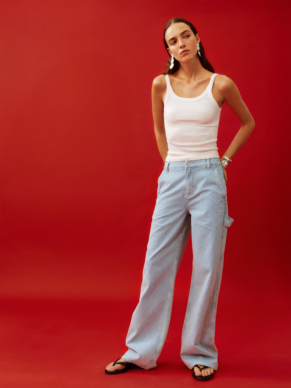 Reformation Diego Mid Rise Baggy Utility Jeans - Island Stripe