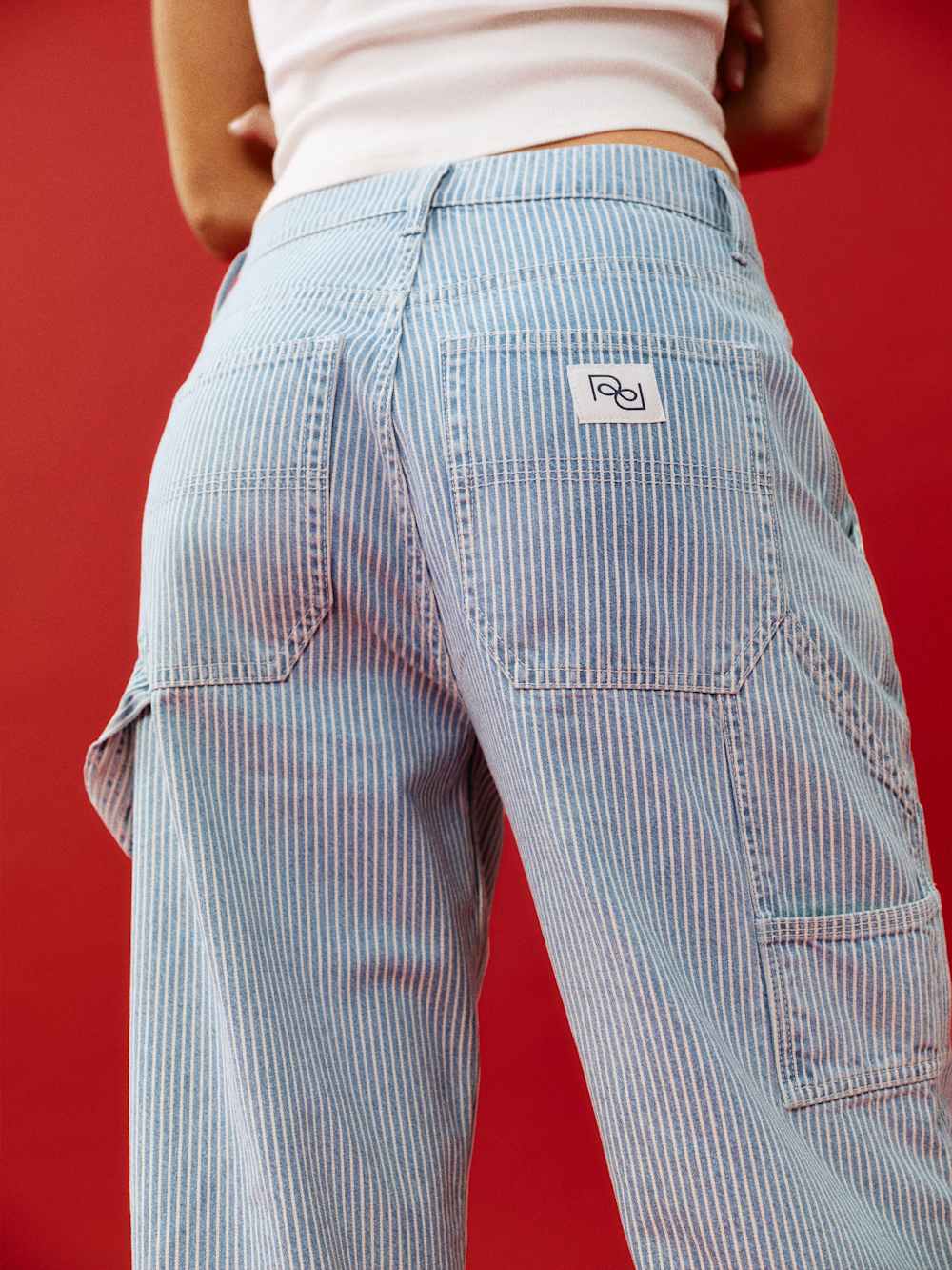 Reformation Diego Mid Rise Baggy Utility Jeans - Island Stripe