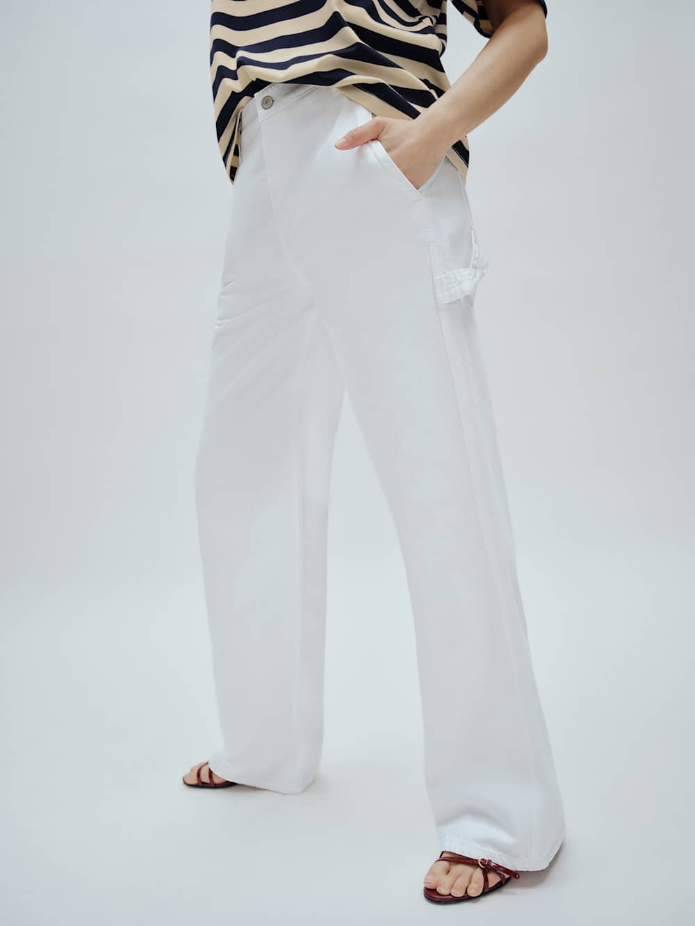 Reformation Diego Mid Rise Baggy Utility Jeans - Optic White