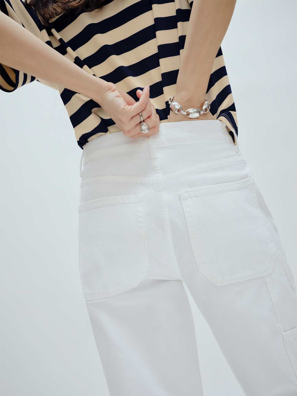 Reformation Diego Mid Rise Baggy Utility Jeans - Optic White