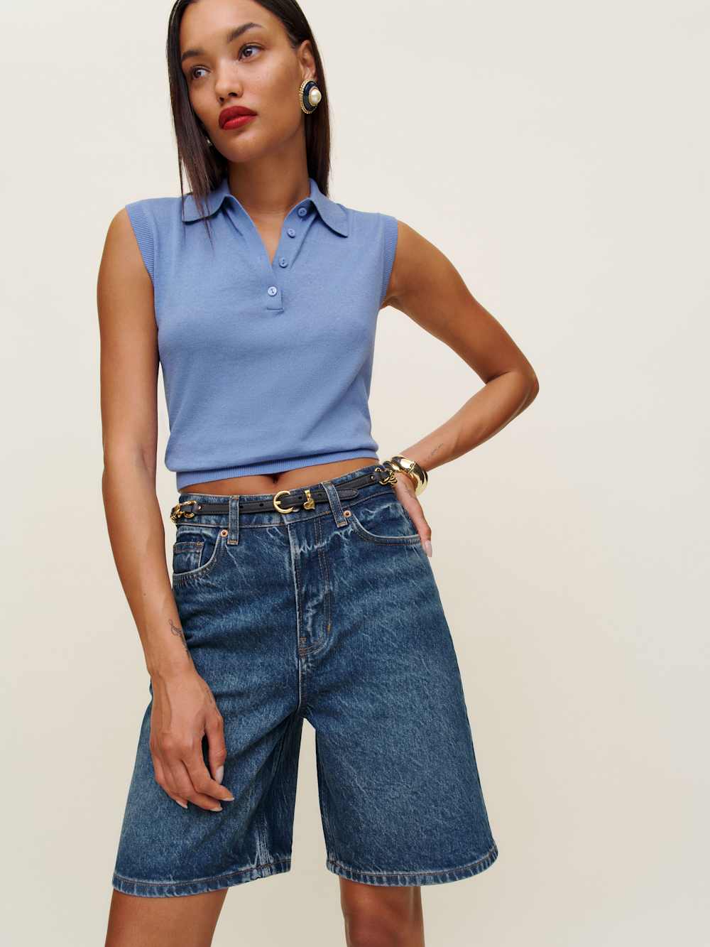 Reformation Hale High Rise 8” Jean Shorts - Lanier