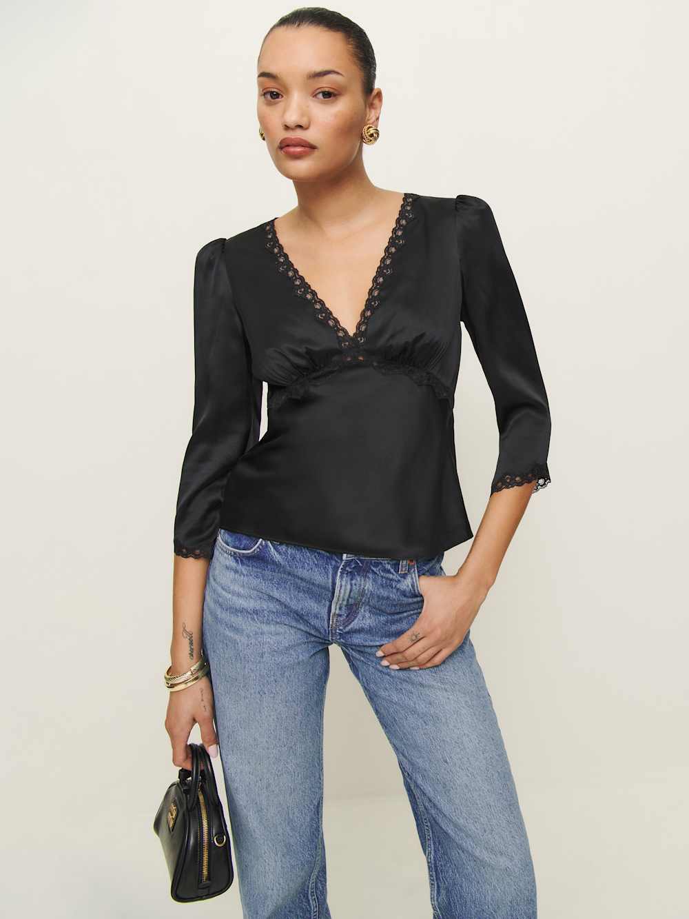 Reformation Ellery Silk Top - Black