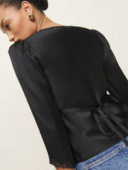 Reformation Ellery Silk Top - Black