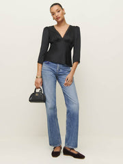 Reformation Ellery Silk Top - Black