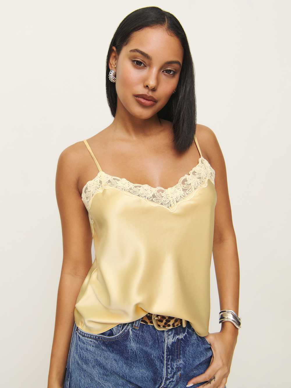 Reformation Casey Satin Top - Blonde