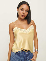Reformation Casey Satin Top - Blonde