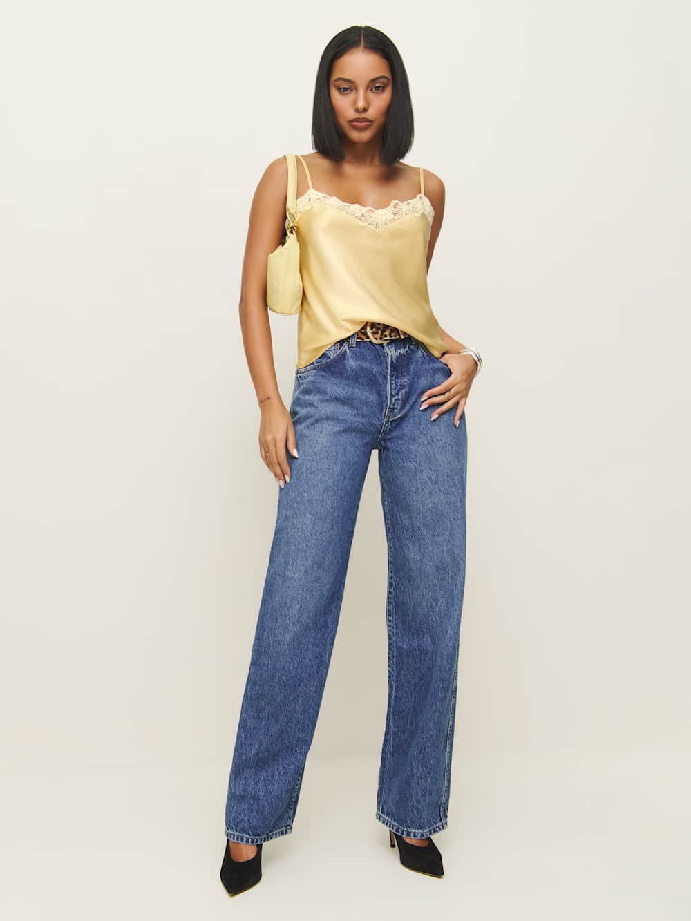 Reformation Casey Satin Top - Blonde