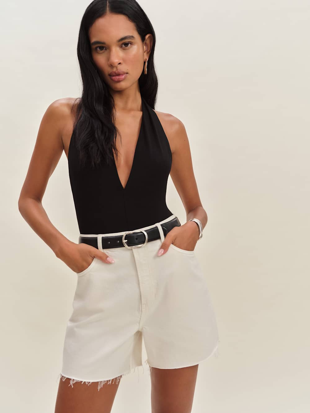 Reformation Saige High Rise 4” Jean Shorts - Fior Di Latte