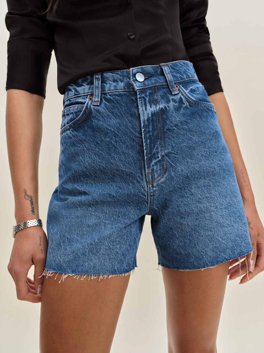 Reformation Saige High Rise 4” Jean Shorts - Pelican