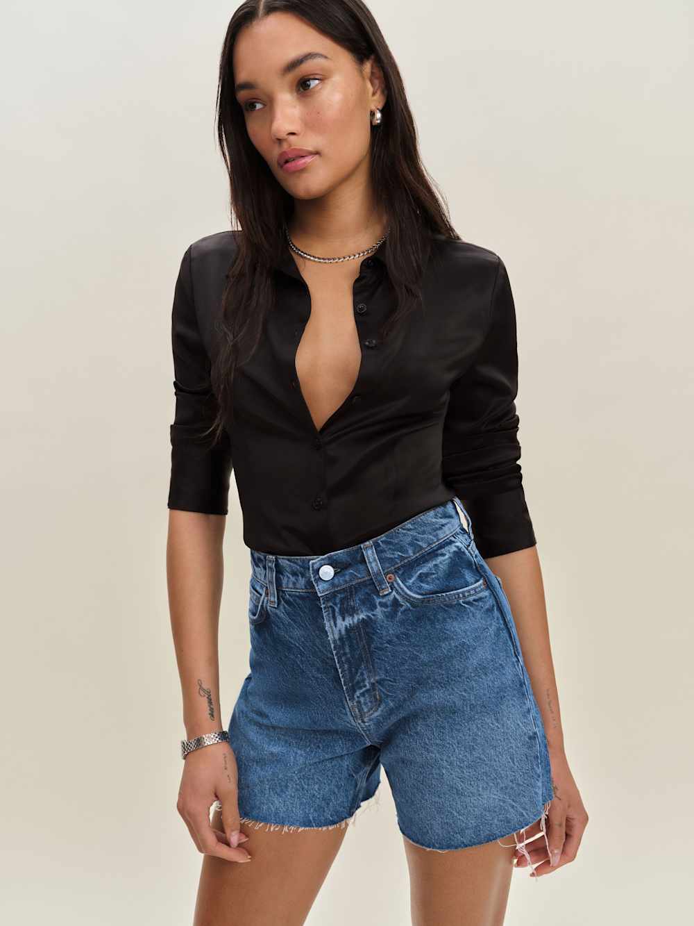 Reformation Saige High Rise 4” Jean Shorts - Pelican