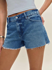 Reformation Sutton Low Rise 2.5” Slouchy Jean Shorts - Pelican Pepper Embroidery
