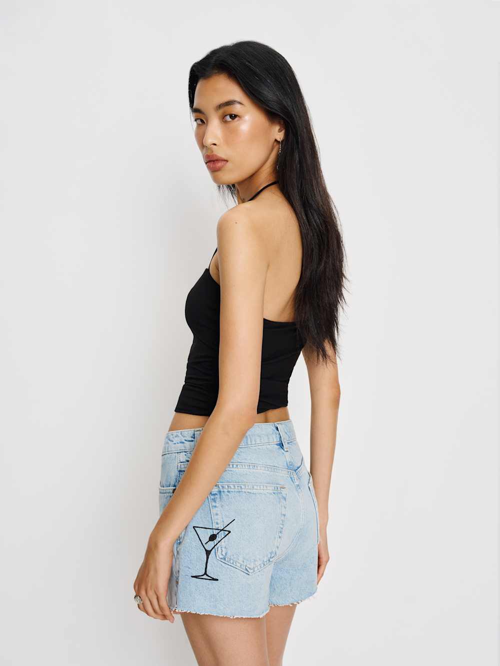 Reformation Sutton Low Rise 2.5” Slouchy Jean Shorts - Martini Embroidery