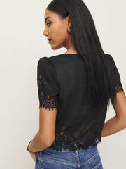 Reformation Josie Linen Top - Black