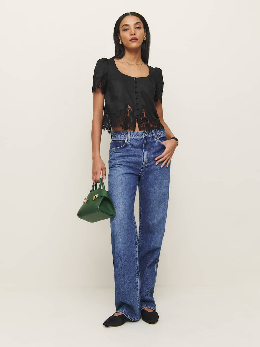 Reformation Josie Linen Top - Black
