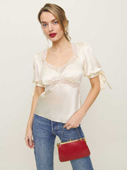 Reformation Dolly Silk Top - Fior Di Latte