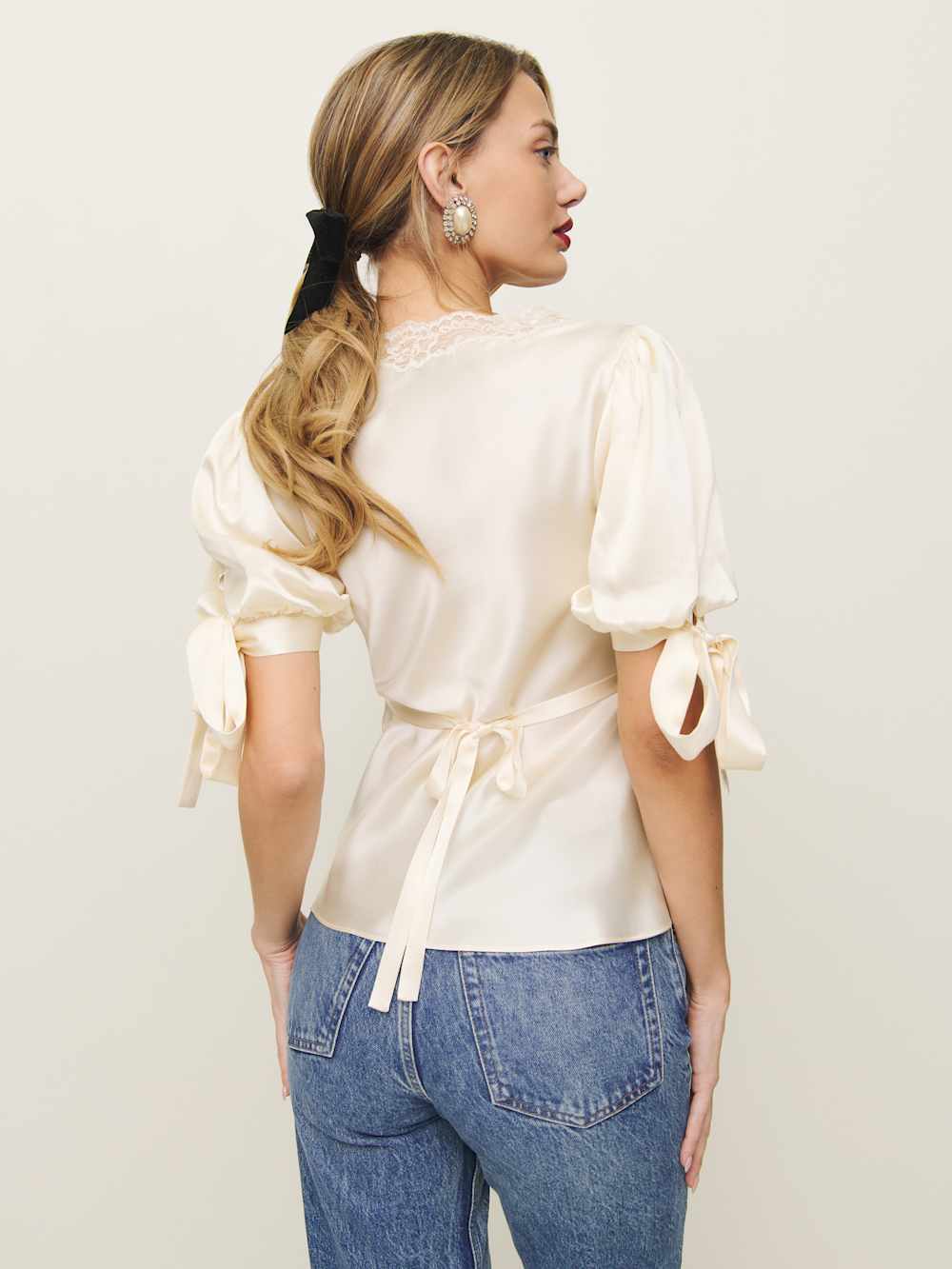 Reformation Dolly Silk Top - Fior Di Latte