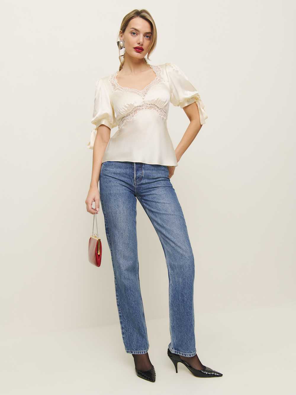 Reformation Dolly Silk Top - Fior Di Latte