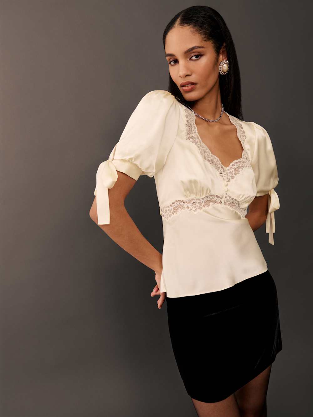 Reformation Dolly Silk Top - Fior Di Latte