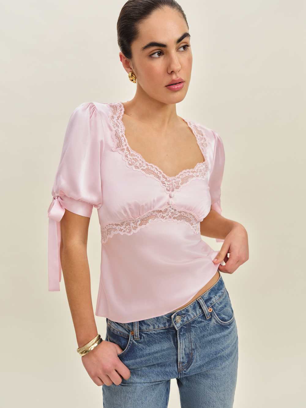 Reformation Dolly Silk Top - Cherry Blossom