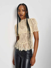 Reformation Aggie Top - Butter Yellow Lace