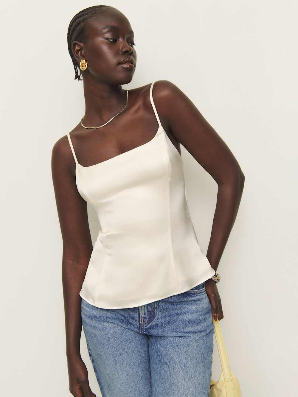 Reformation Isla Satin Top - Fior Di Latte