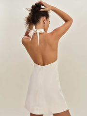 Reformation Brittany Denim Halter Mini Dress - Fior Di Latte