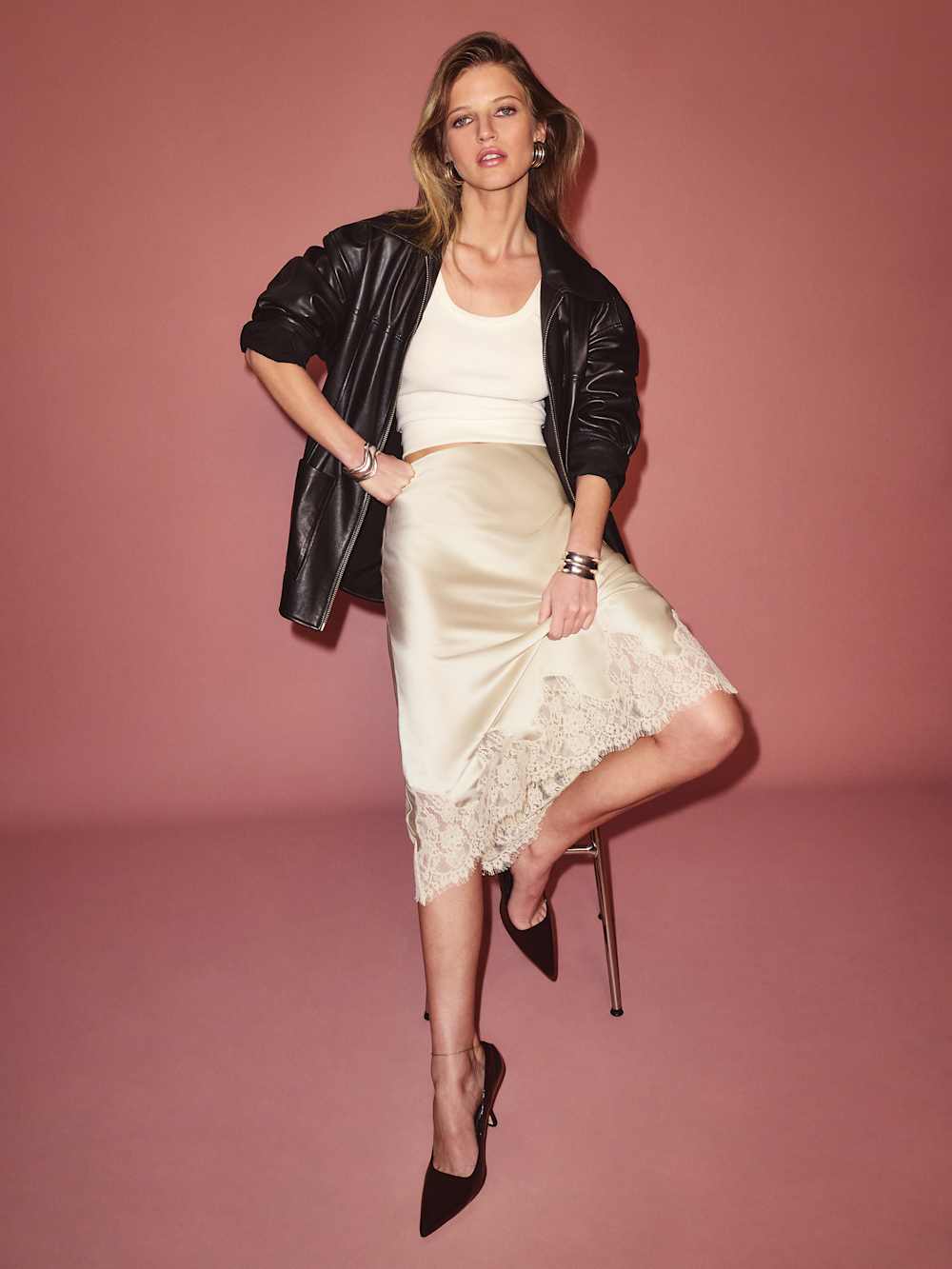 Reformation Carolina Silk Skirt - Almond