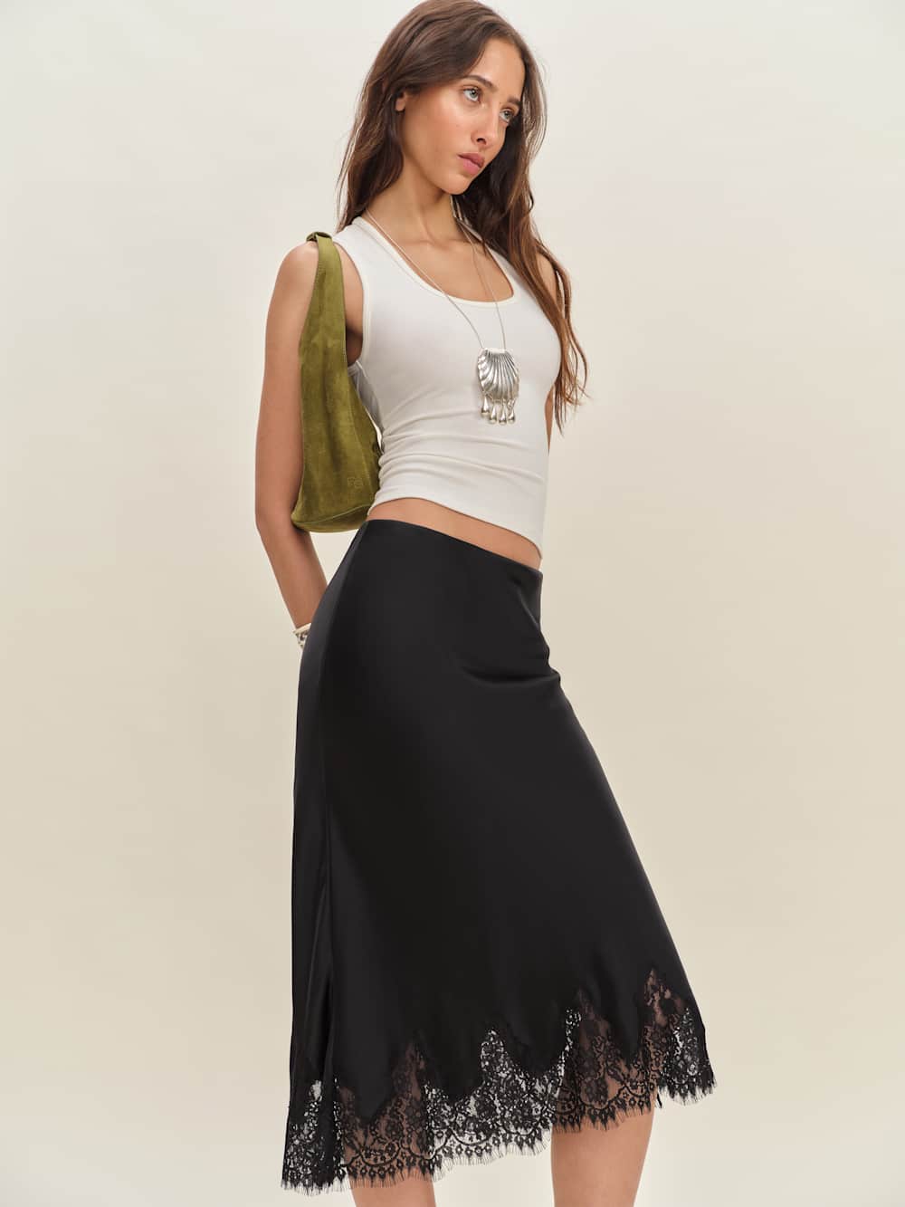 Reformation Carolina Silk Skirt - Black