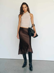 Reformation Carolina Silk Skirt - Black Bean