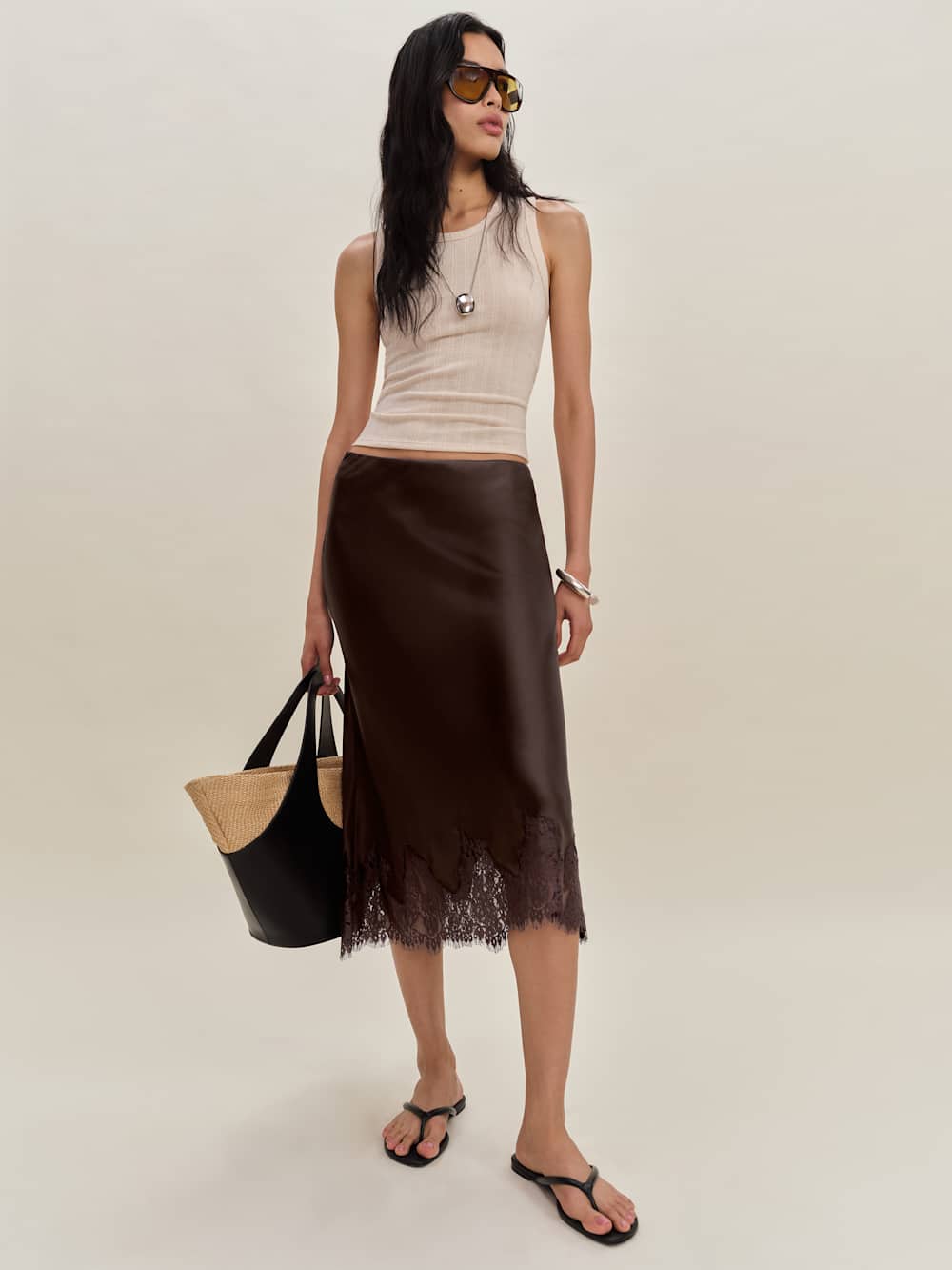 Reformation Carolina Silk Skirt - Black Bean