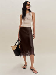Reformation Carolina Silk Skirt - Black Bean