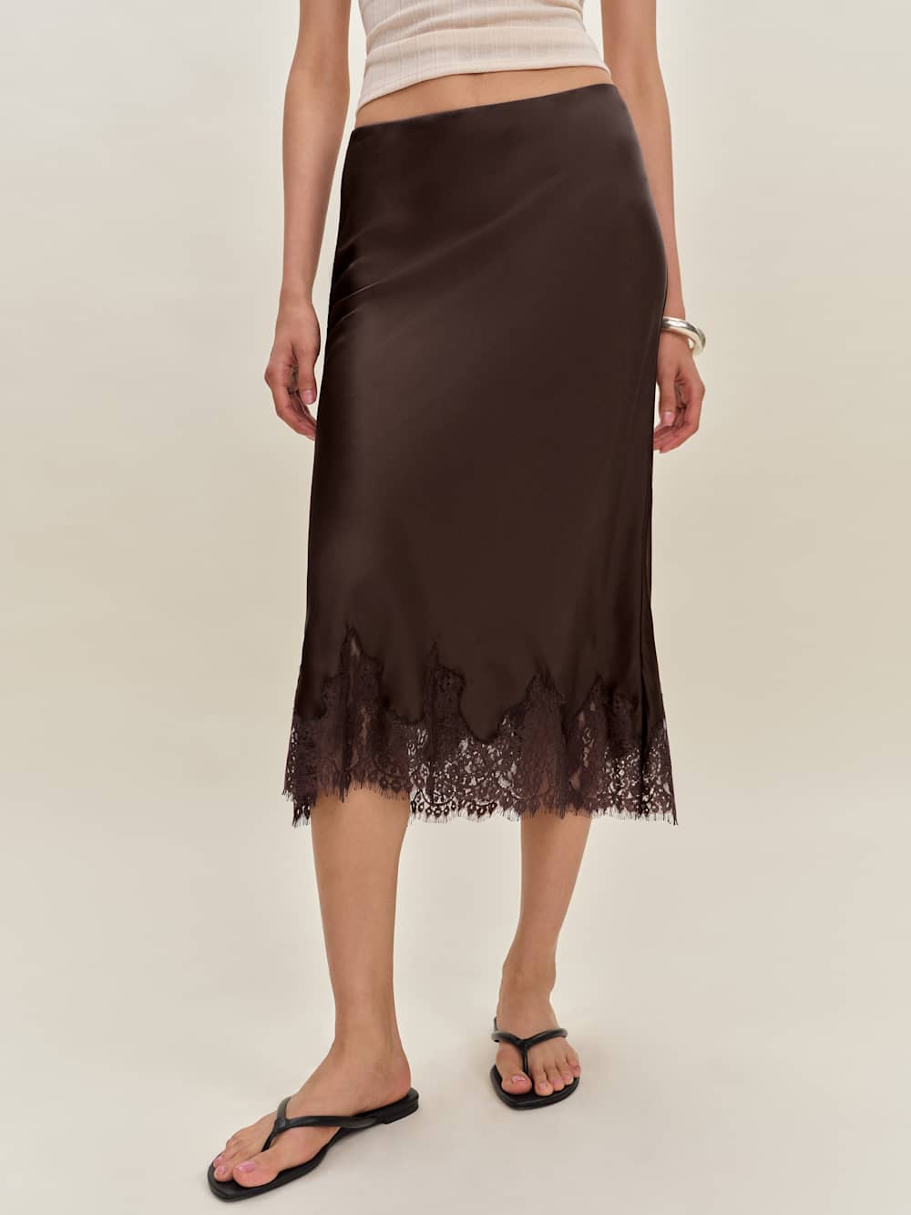 Reformation Carolina Silk Skirt - Black Bean