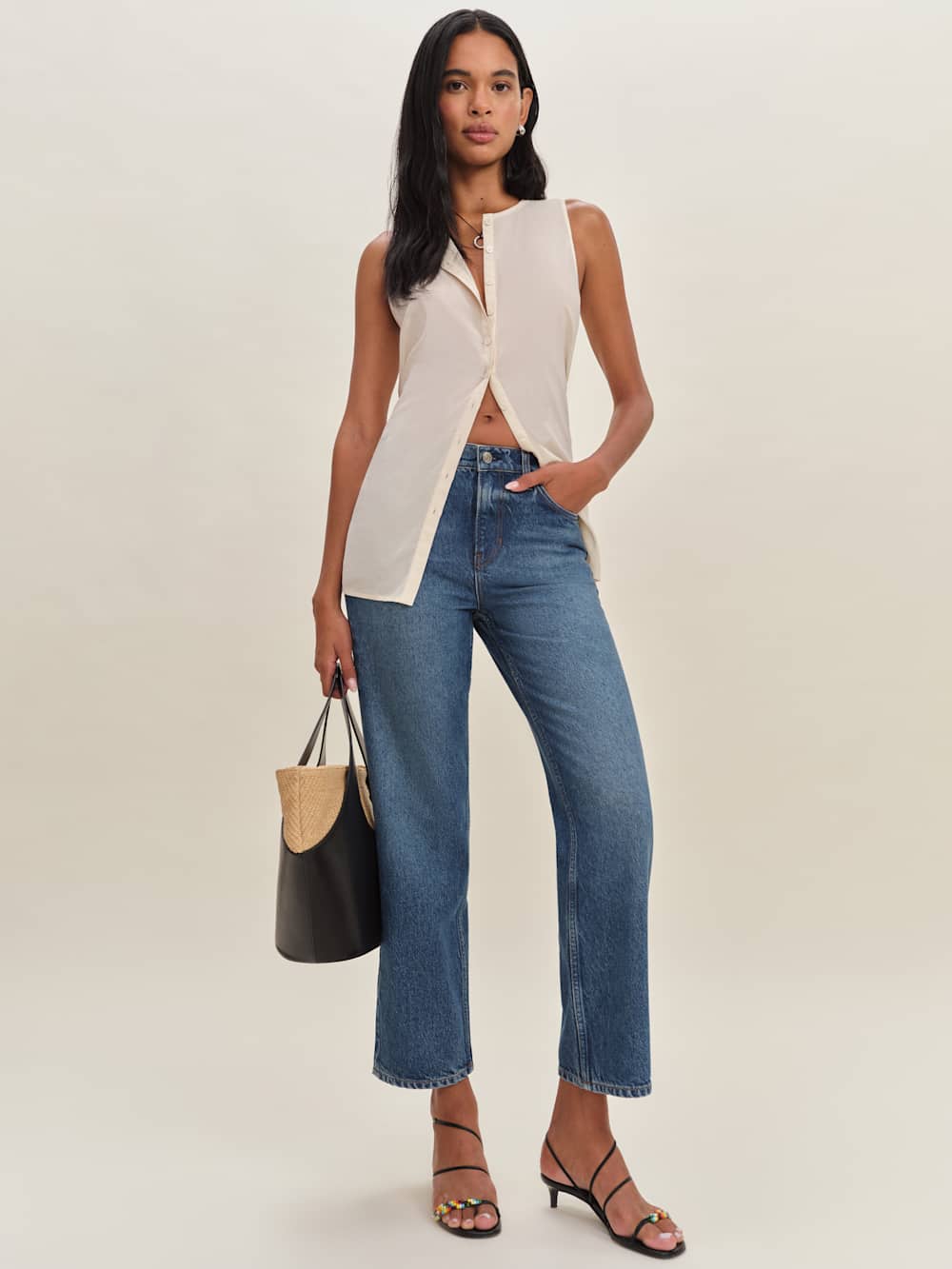 Reformation Arleth Mid Rise Straight Leg Cropped Jeans - Pelican