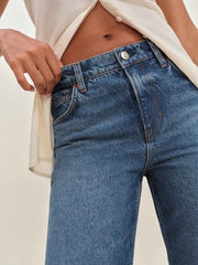 Reformation Arleth Mid Rise Straight Leg Cropped Jeans - Pelican