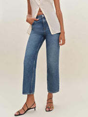 Reformation Arleth Mid Rise Straight Leg Cropped Jeans - Pelican