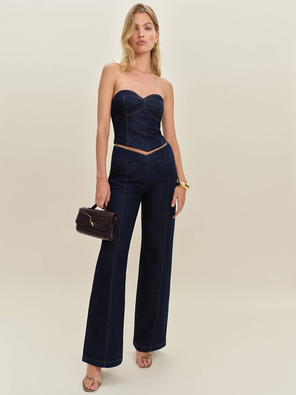 Reformation Arana Stretch Low Rise Trouser Wide Leg Jeans - Seneca