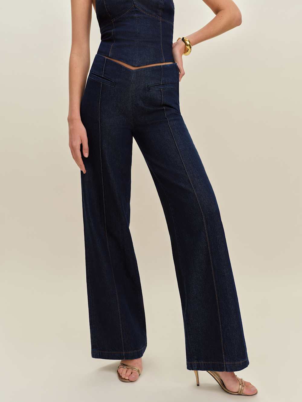 Reformation Arana Stretch Low Rise Trouser Wide Leg Jeans - Seneca